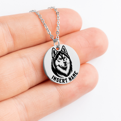 Personalized engraved Husky silver necklace in a jewelry box with a loving message card 2...