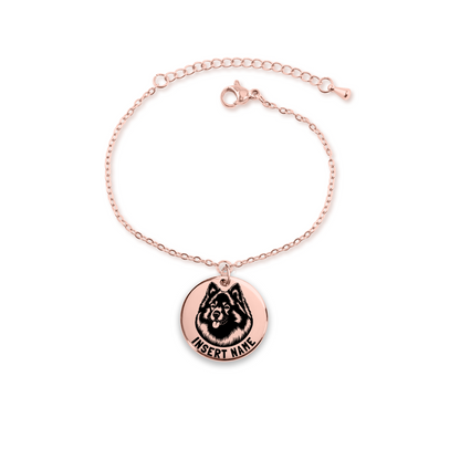 Personalized engraved Keeshond Dog rose gold bracelet in jewelry box with loving message card 3..