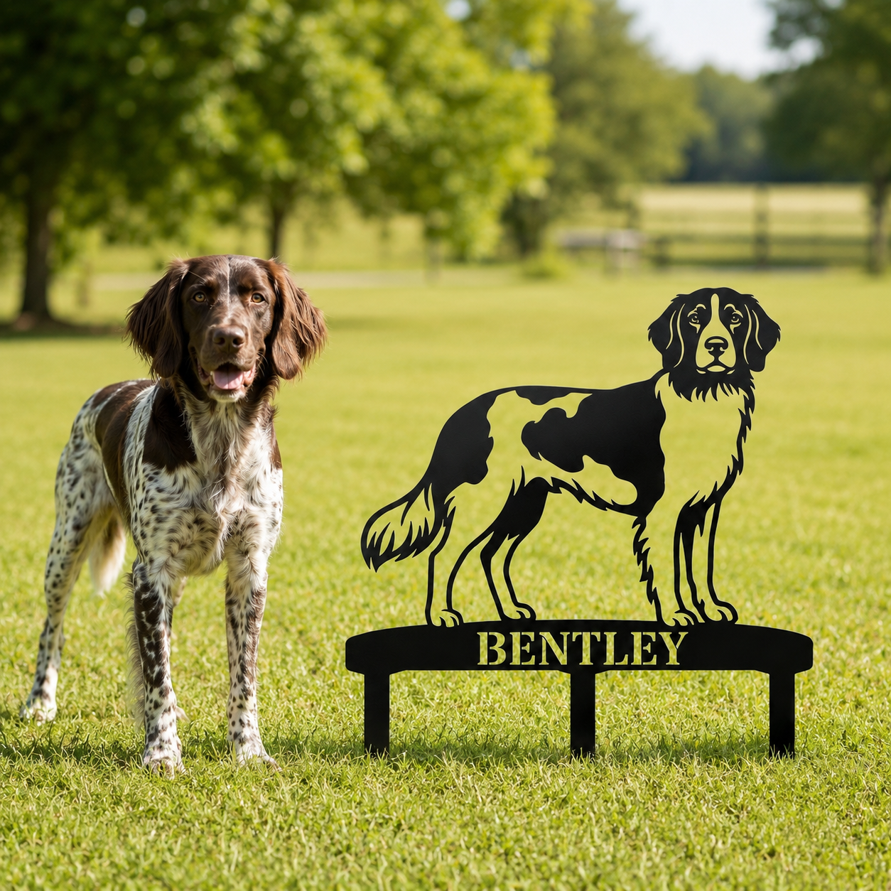 Personalized Small Munsterlander Garden Metal Sign With Stakes. Custom Dog Lover Name Gift