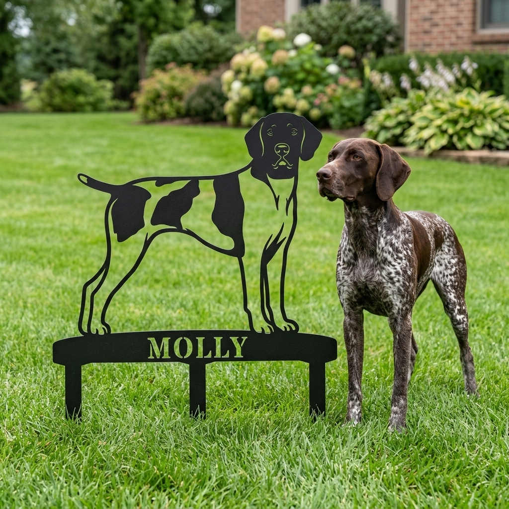Personalized German Shorthaired Pointer Garden Metal Sign With Stakes