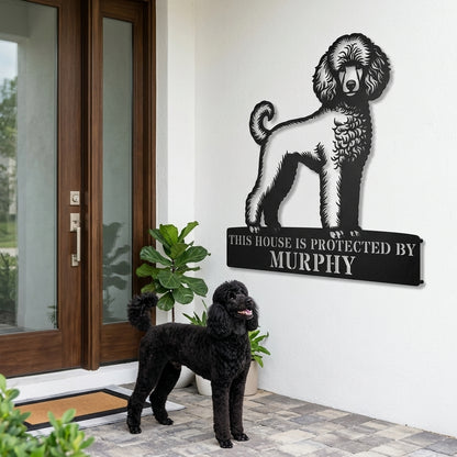 Personalized Poodle Dog Guard Metal Sign. Custom Dog Protect Name Wall Decor
