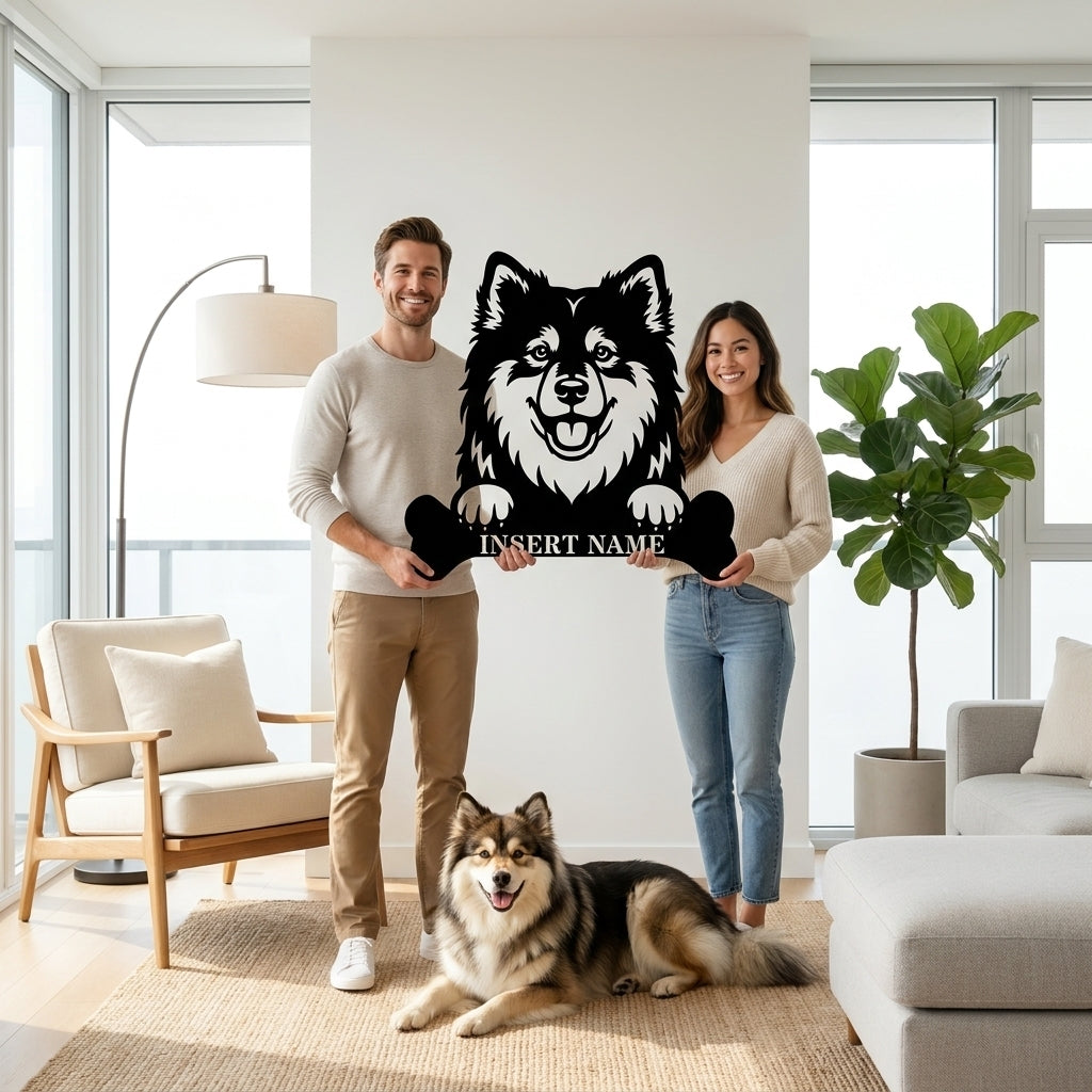 Personalized Finnish Lapphund With Bone Metal Sign. Custom Dog Name Decor