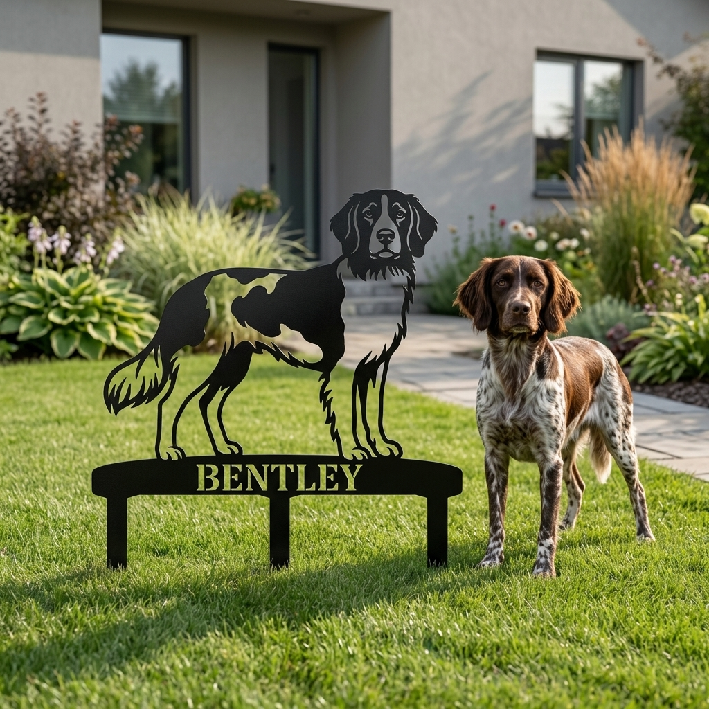Personalized Small Munsterlander Garden Metal Sign With Stakes. Custom Dog Lover Name Gift