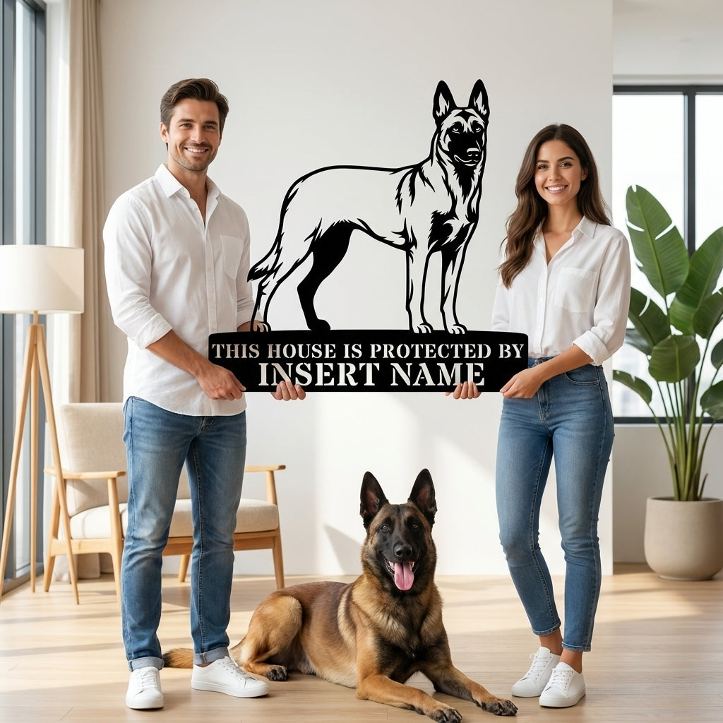 Personalized Belgian Shepherd Guard Metal Sign. Custom Dog Name Wall Decor