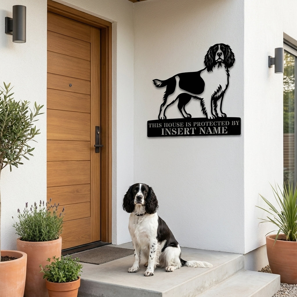 Personalized English Springer Spaniel Guard Metal Sign. Custom Dog Name Wall Decor