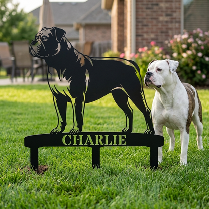 Personalized American Bulldog Garden Metal Sign With Stakes. Custom Dog Lover Name Gift
