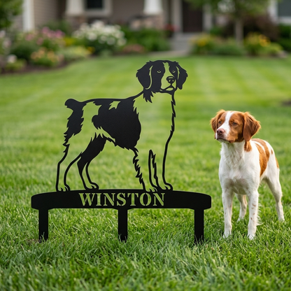Personalized Brittany Dog Garden Metal Sign With Stakes. Custom Dog Lover Name Gift