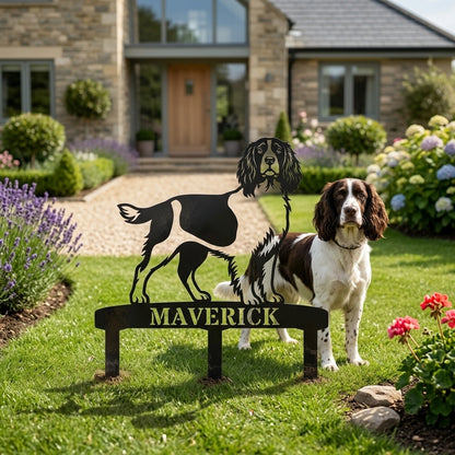 Personalized English Springer Spaniel Garden Metal Sign With Stakes. Custom Dog Lover Name Gift