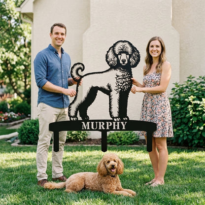 Personalized Poodle Garden Metal Sign With Stakes. Custom Dog Plaque Name Gift