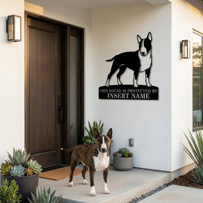 Personalized Bull Terrier Guard Metal Sign. Custom Dog Name Wall Decor