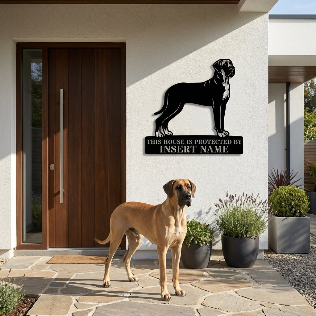Personalized Granddanois Dog Guard Metal Sign. Custom Dog Name Wall Decor