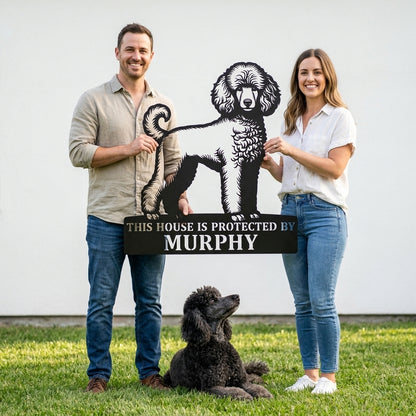 Personalized Poodle Dog Guard Metal Sign. Custom Dog Protect Name Wall Decor