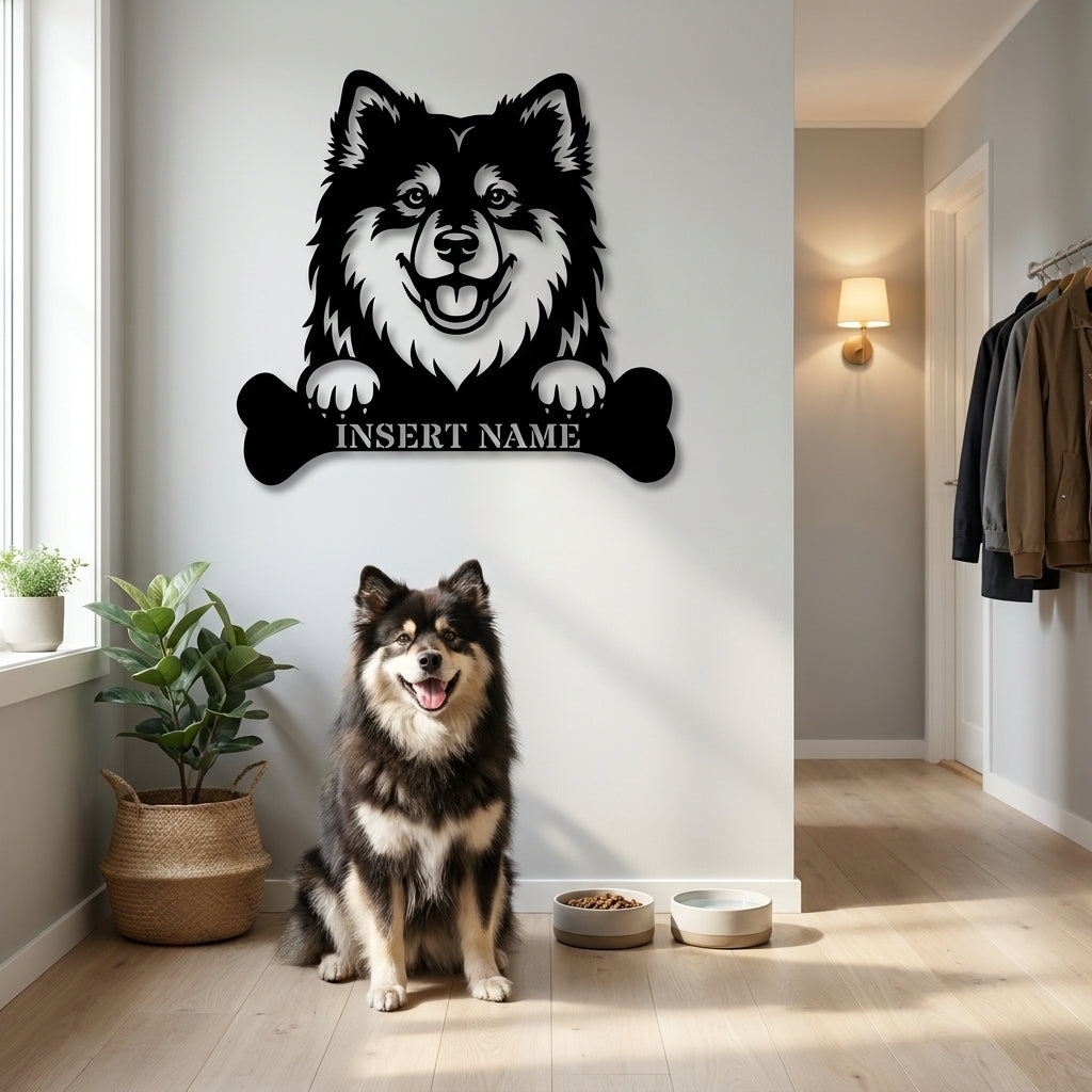 Personalized Finnish Lapphund With Bone Metal Sign. Custom Dog Name Decor
