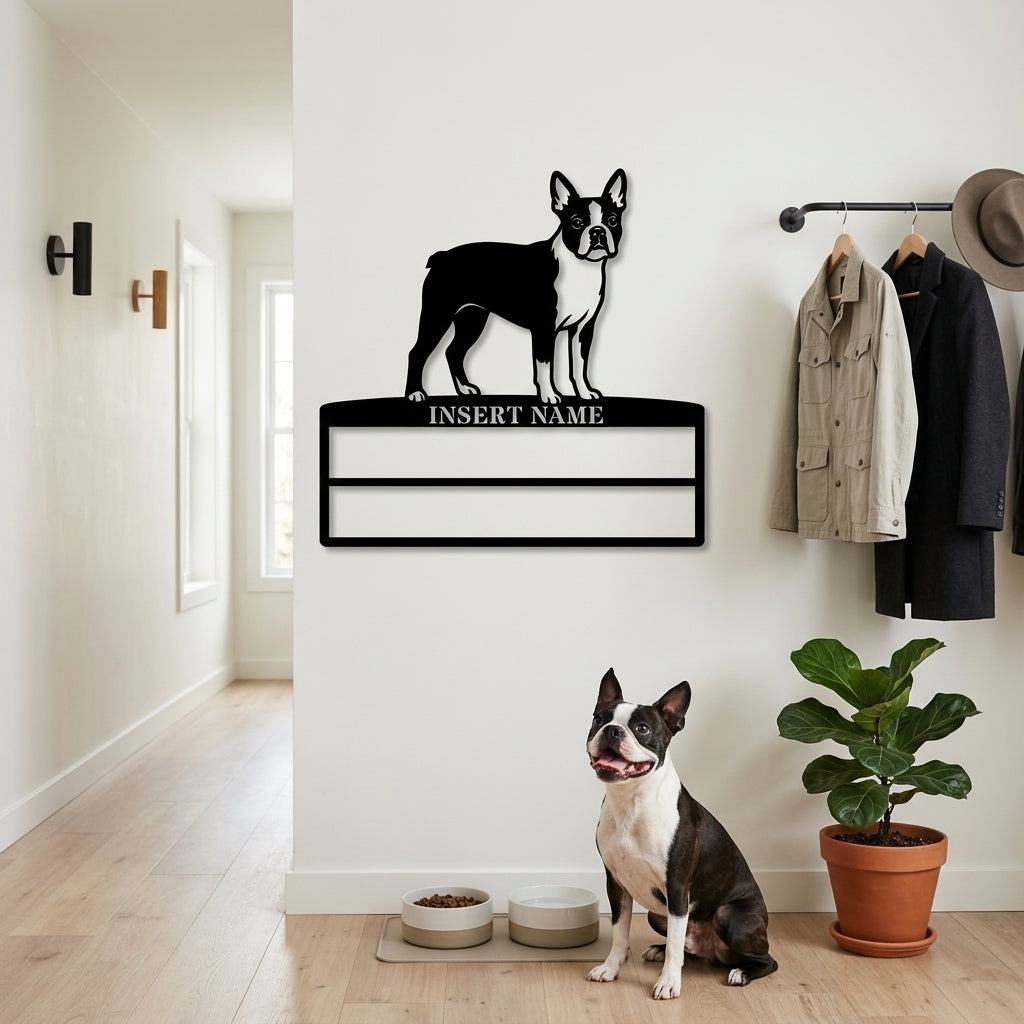 Personalized Boston Terrier Rosette Name Metal Sign. Custom Dog Champion Display