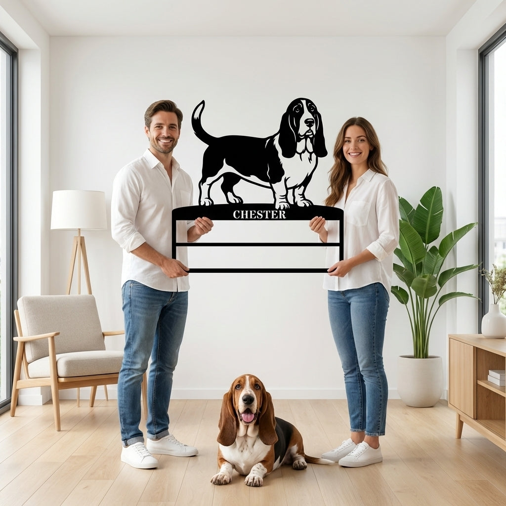 Personalized Basset Hound Rosette Name Metal Sign. Custom Dog Champion Display