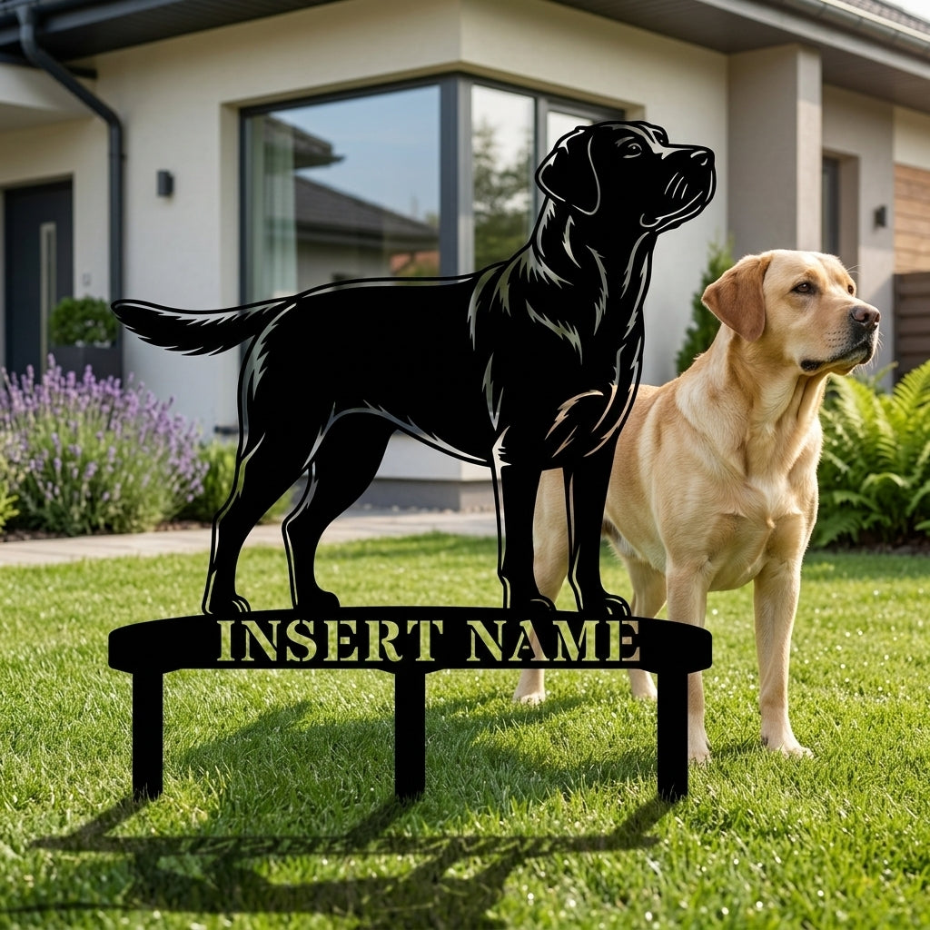 Personalized Labrador Retriever Garden Metal Sign With Stakes. Custom Dog Name Gift
