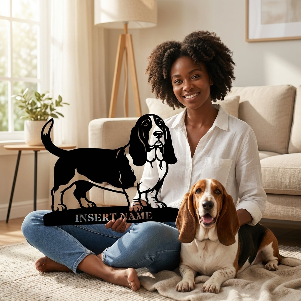 Personalized basset hound Metal Sign. Custom Dog Owner Wall Decor Gift