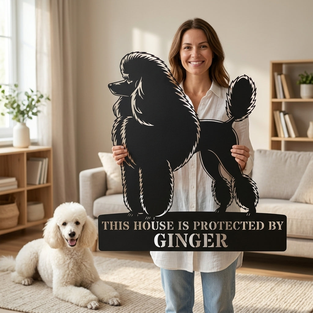 Personalized Dog Guard Name Metal Sign. Custom Poodle Protect Wall Decor
