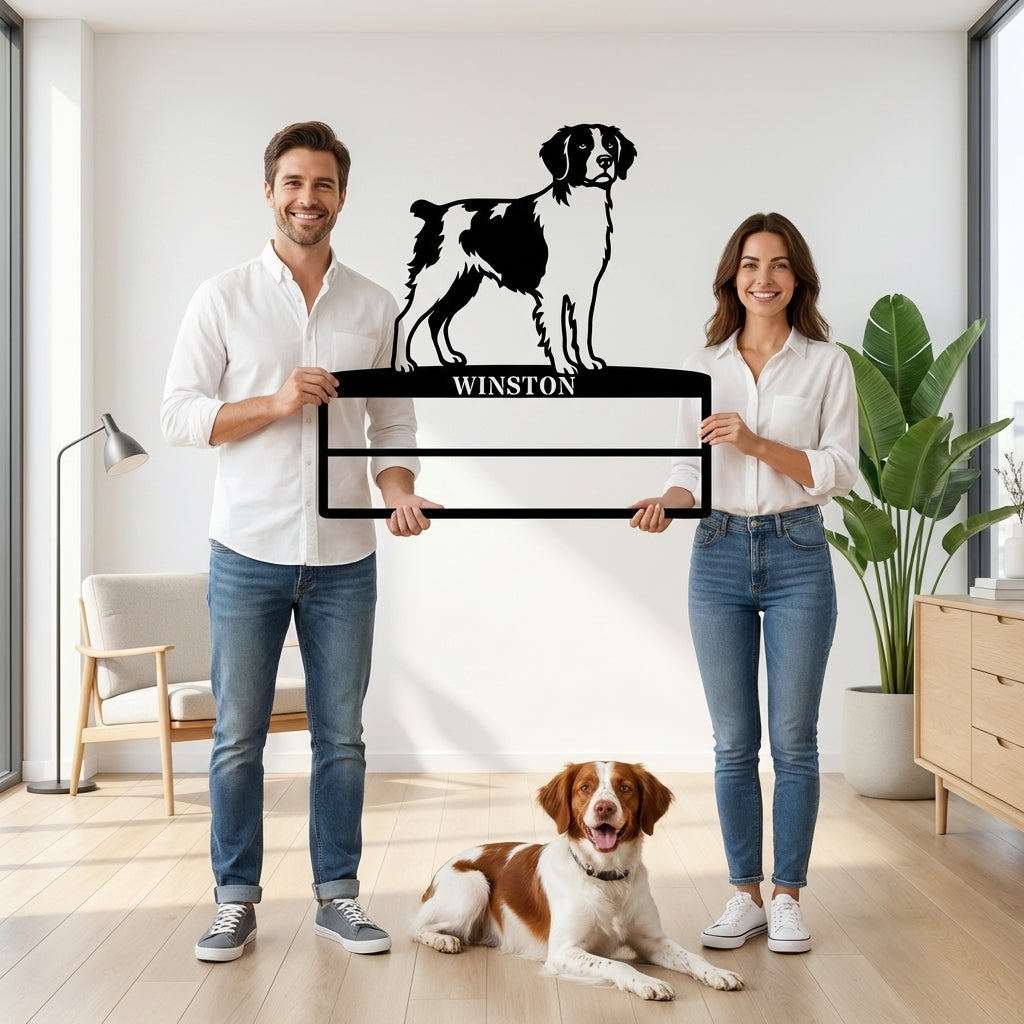 Personalized Brittany Dog Rosette Name Metal Sign Champion Display