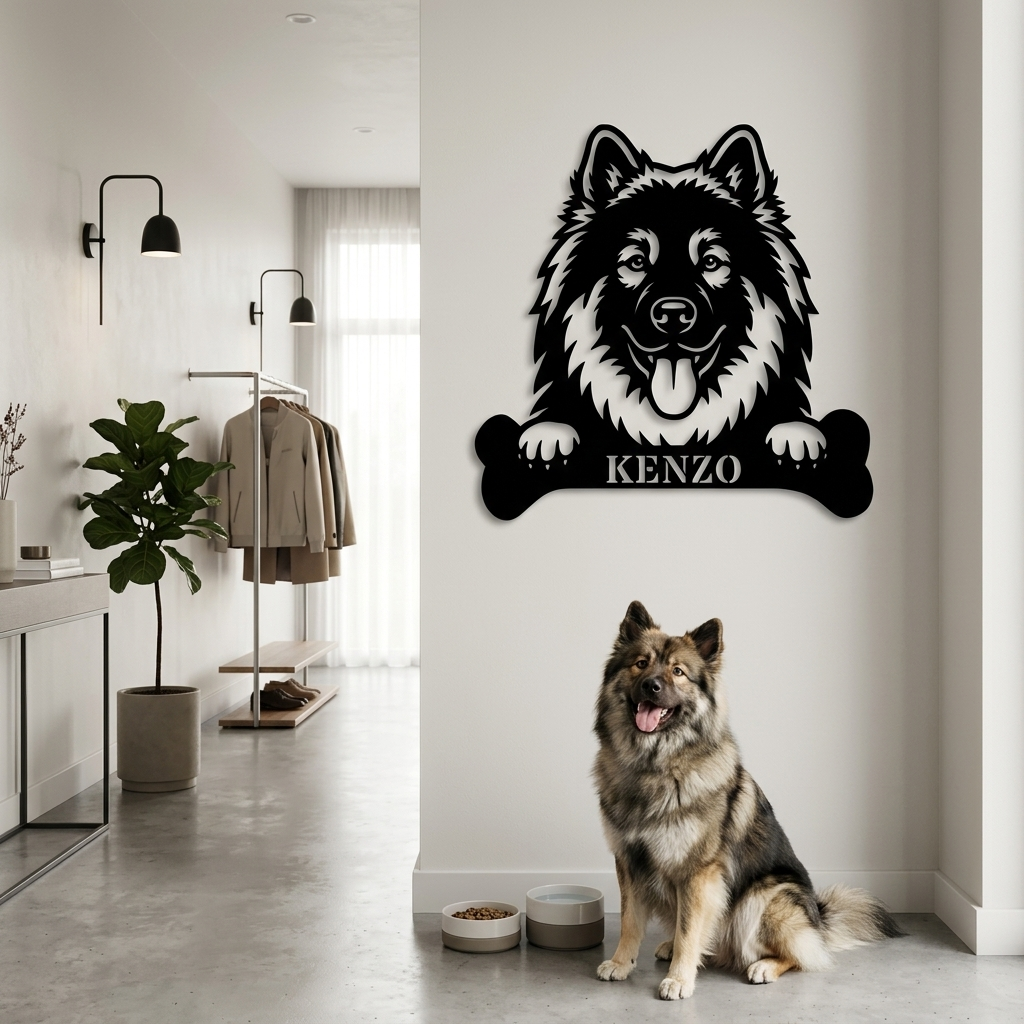Personalized Eurasier With Bone Metal Sign Gift. Custom Dog Name Decor