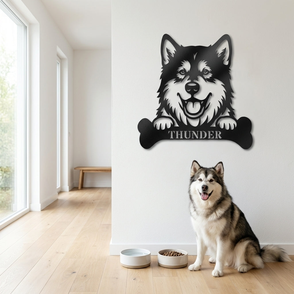 Personalized Alaskan Malamute With Bone Name Metal Sign