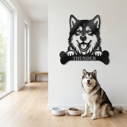 Personalized Alaskan Malamute With Bone Name Metal Sign