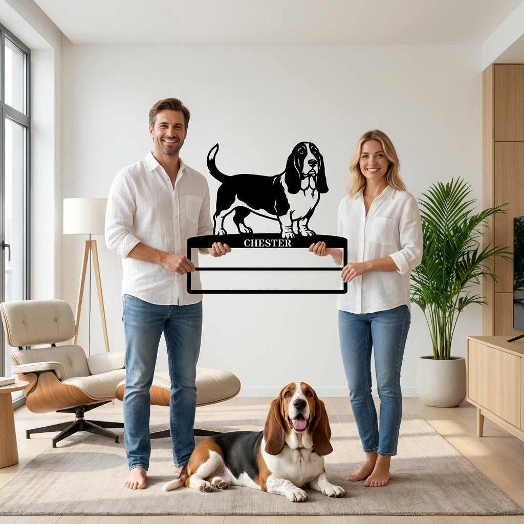 Personalized Basset Hound Rosette Name Metal Sign. Custom Dog Champion Display