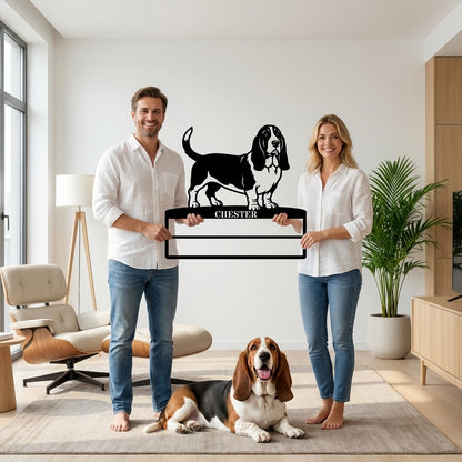 Personalized Basset Hound Rosette Name Metal Sign. Custom Dog Champion Display