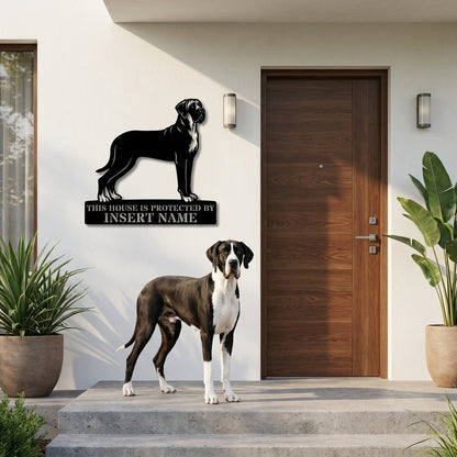 Personalized Granddanois Dog Guard Metal Sign. Custom Dog Name Wall Decor