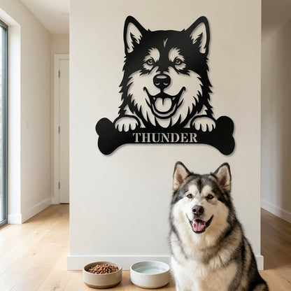 Personalized Alaskan Malamute With Bone Name Metal Sign