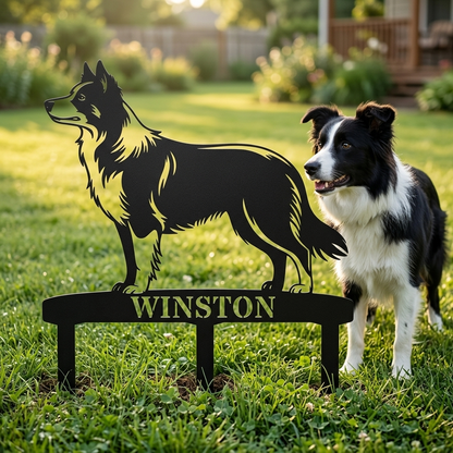 Personalized Border Collie Garden Metal Sign With Stakes. Custom Dog Lover Name Gift