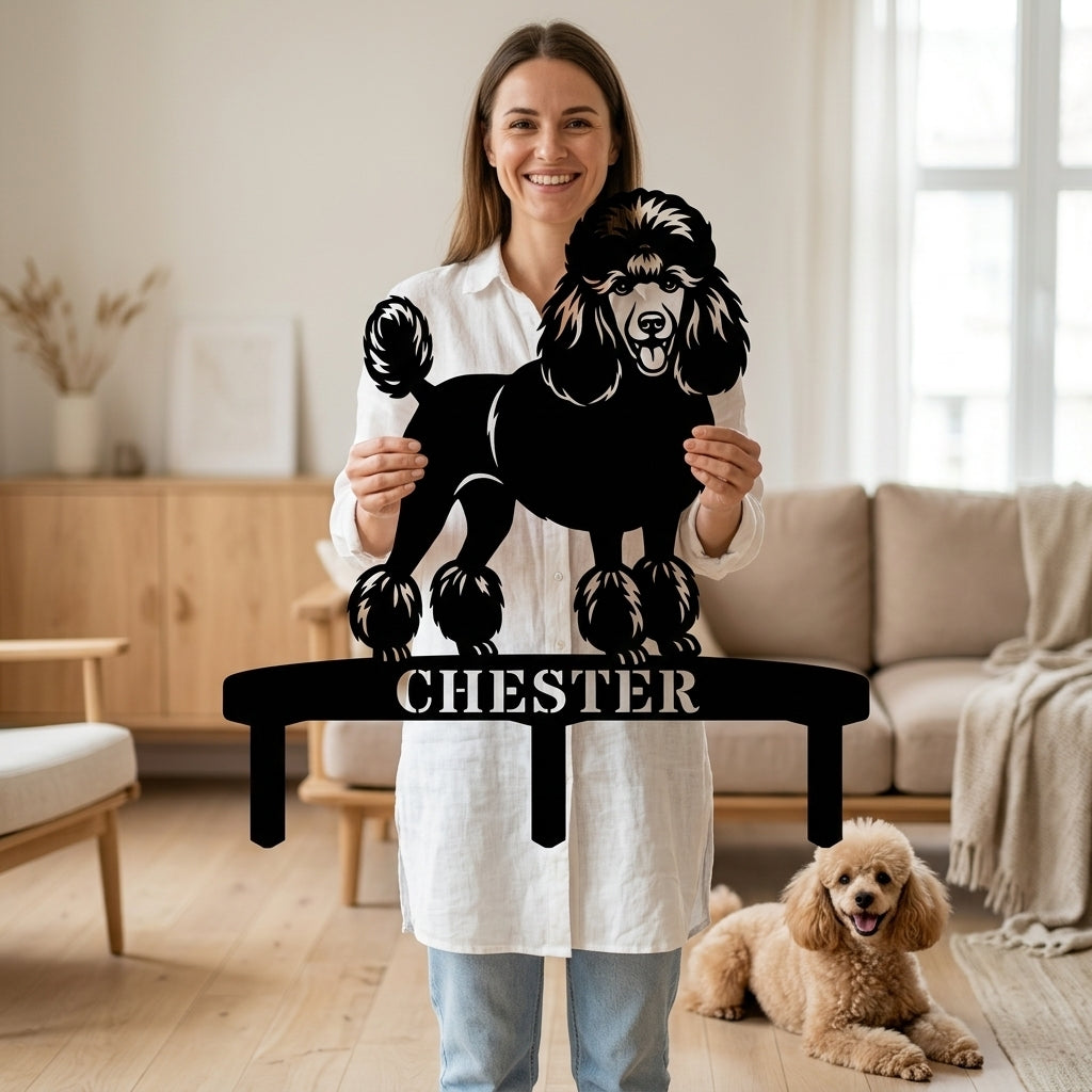 Poodle Personalized  Garden Metal Sign With Stakes. Custom Dog Name Gift