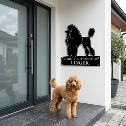 Personalized Dog Guard Name Metal Sign. Custom Poodle Protect Wall Decor