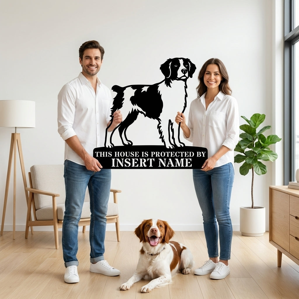 Personalized Brittany Dog Guard Metal Sign. Custom Dog Name Wall Decor