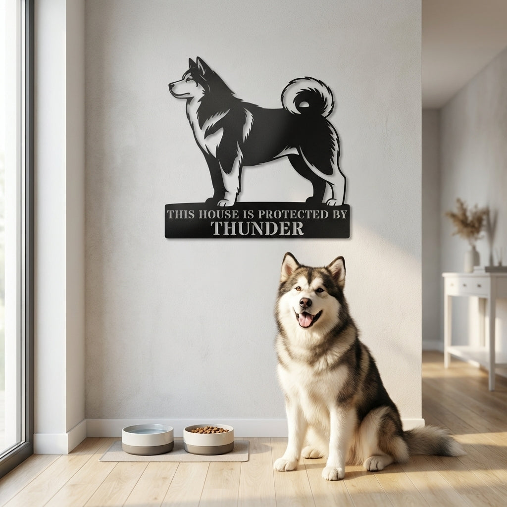 Personalized Alaskan Malamute Guard Metal Sign. Custom Dog Name Wall Decor