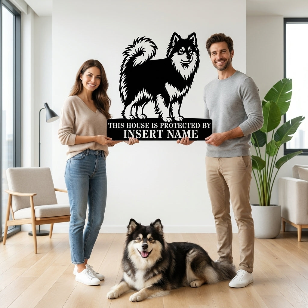 Personalized Finnish Lapphund Guard Metal Sign. Custom Dog Name Wall Decor