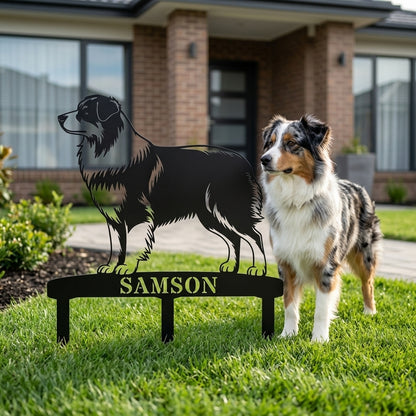 Personalized Australian Shepherd Garden Metal Sign With Stakes. Custom Dog Name Gift
