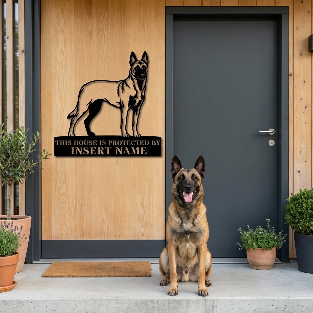 Personalized Belgian Shepherd Guard Metal Sign. Custom Dog Name Wall Decor