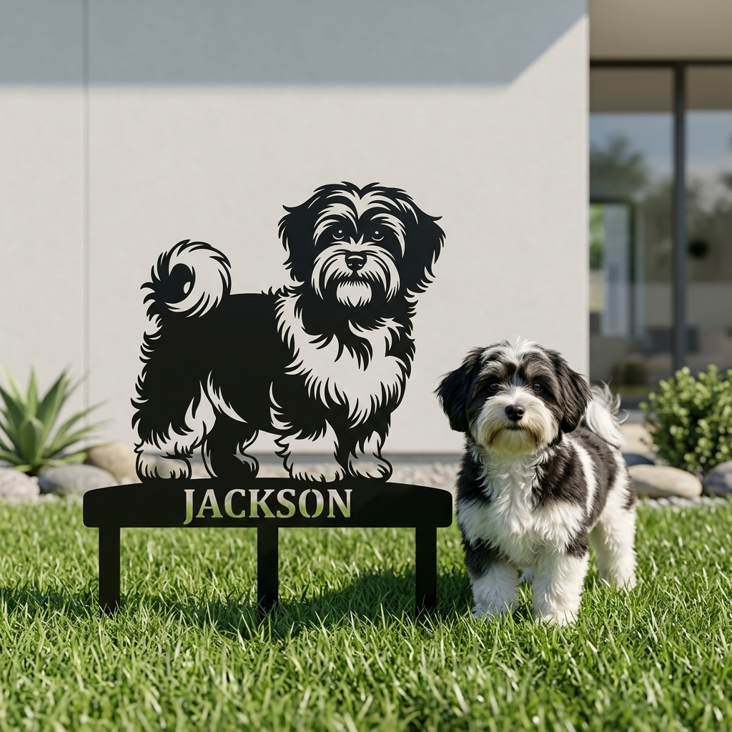 Personalized Havanese Garden Metal Sign With Stakes. Custom Dog Lover Name Gift