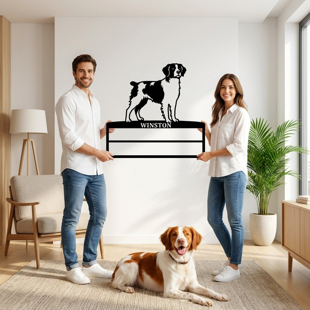 Personalized Brittany Dog Rosette Name Metal Sign Champion Display