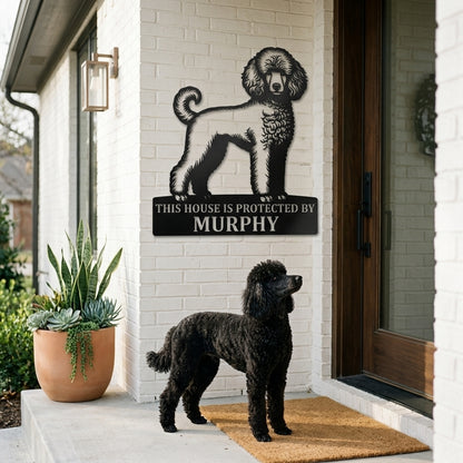 Personalized Poodle Dog Guard Metal Sign. Custom Dog Protect Name Wall Decor