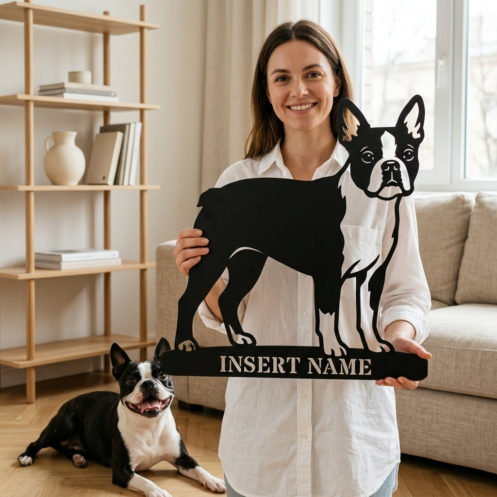 Personalized Boston Terrier Name Metal Sign. Custom Dog Owner Wall Decor Gift