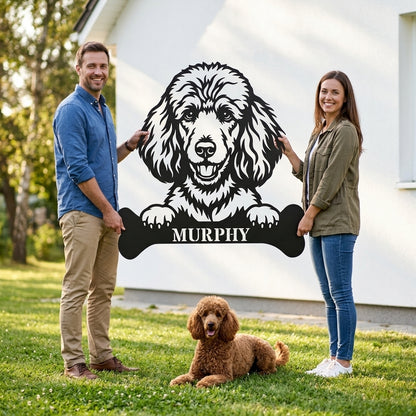 Personalized Poodle With Bone Name Metal Sign. Funny Custom Dog Wall Decor Gift