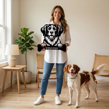 Personalized Brittany Dog With Bone Metal Sign. Custom Dog Name Decor