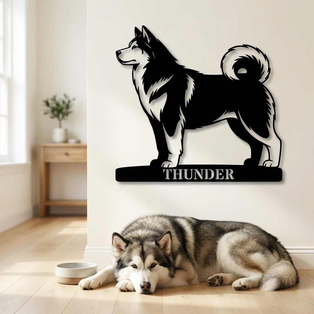 Personalized Alaskan Malamute Metal Sign. Custom Dog Owner Wall Decor Gift
