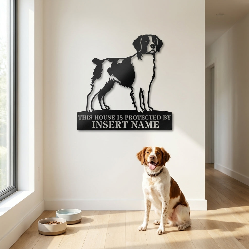 Personalized Brittany Dog Guard Metal Sign. Custom Dog Name Wall Decor