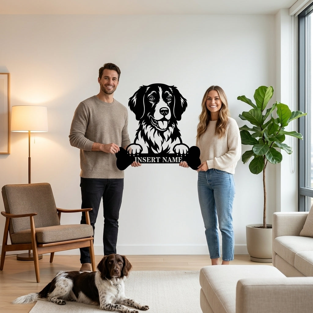 Personalized Small Munsterlander With Bone Metal Sign. Custom Dog Name Decor