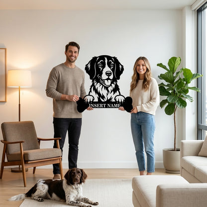 Personalized Small Munsterlander With Bone Metal Sign. Custom Dog Name Decor