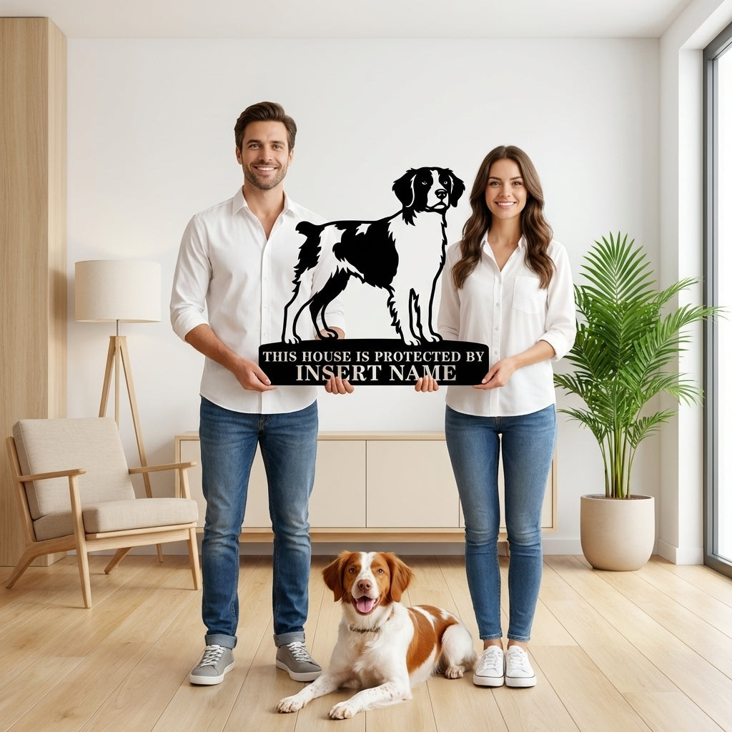 Personalized Brittany Dog Guard Metal Sign. Custom Dog Name Wall Decor