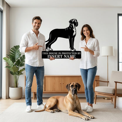 Personalized Granddanois Dog Guard Metal Sign. Custom Dog Name Wall Decor